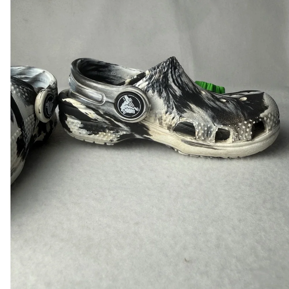 Crocs Kids Classic Marbled Clog Black White Marble Mickey Mouse Dinosaur Size C6